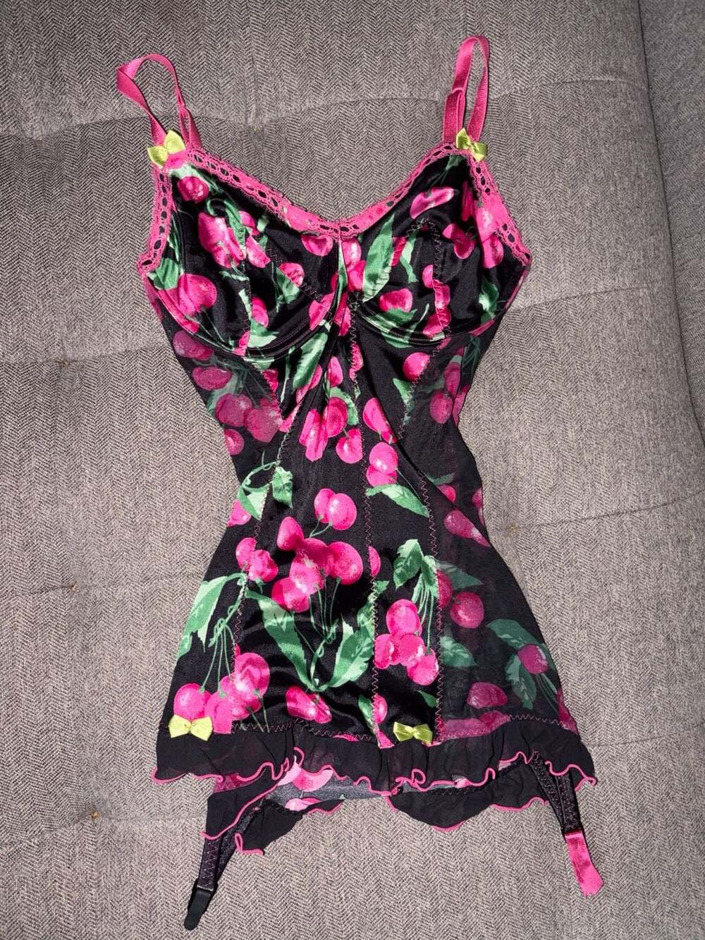 Victoria's Secret Cherry Print Bustier Garter Corset Top 36D
